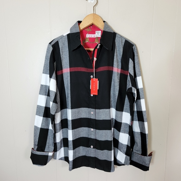 Tizzie Tops - Tizzie by Dizzy Lizzie nwt Rome flannel button up shirt black red plaid M